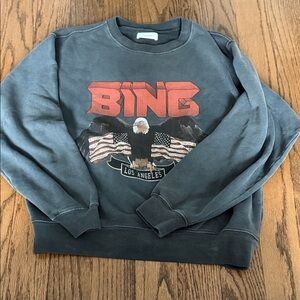 Anine Bing Charcoal Crewneck Sweatshirt with Red Graphic